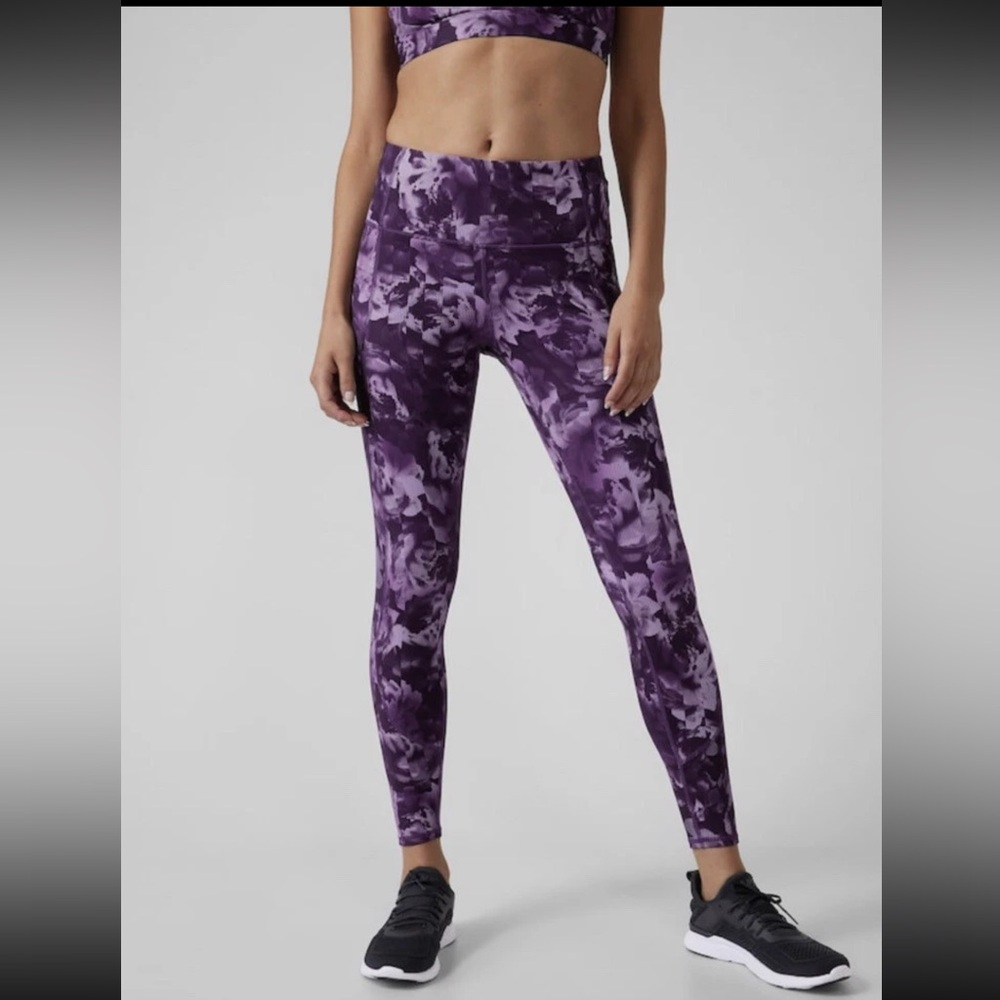 Athleta Rainier Tight Plush Supersonic Spliced Floral Violet Purple Leggings